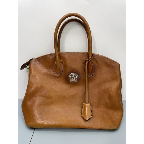 Pratesi Firenze Handbag Satchel Crossbody Bag Purse Top Zip Leather Cognac Brown - Picture 1 of 16